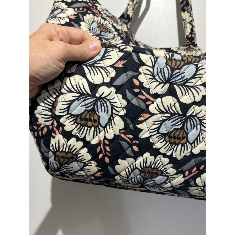 Vera Bradley Quilted Cotton Floral Tote Bag Black Cream Grey Large Shoulder Bag - Picture 3 of 9